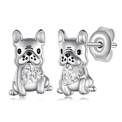 Boucles d'oreilles Bouledogue français en argent 925 de prestige