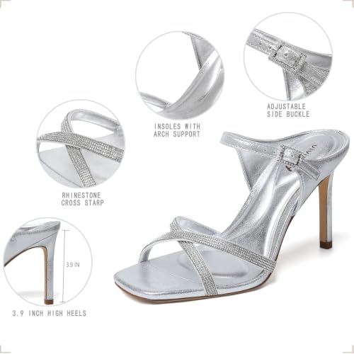 Image of vivianly Sandlas Heels For Women Dressy Stiletto 3.9Inch Heeled Mules Slip on Ankle Strap Buckle Summer Shoes