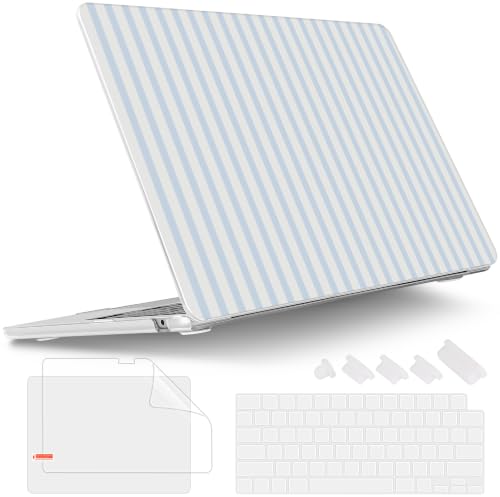 Image of Tuiklol for MacBook Air 13 inch Case M5 2026 M4 2025 M3 2024 M2 2022 Model | Number A3449 / A3240 / A3113 / A2681, Plastic Hard Shell Cover for MacBook Air 13.6 with Touch ID, Striped-Blue