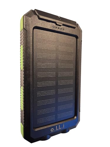 Banco de energía portátil enchufable. Power Bank. Cargador Solar a Prueba de Agua. Resistente a Golpes. Linterna, brújula, para celulares, teléfonos y Dispositivos móviles. (Negro y Verde)