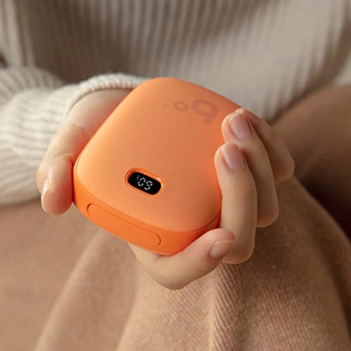 JISULIFE Handwärmer, 9000mAh Elektrischer Klein Wiederaufladbar Taschenwärmer/Power Bank, USB Handwärmer mit LED Anzeige, 12 Std. Doppelseitige Dauerheizung, Warmes Geschenk für Draussen-Orange Cover