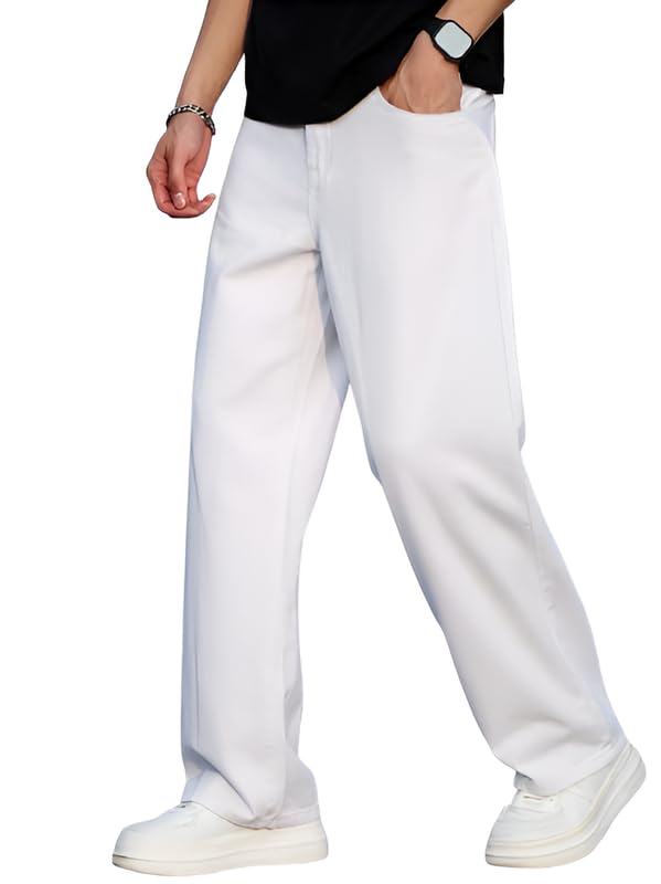 waltz Men's High Waist Stretchable Baggy Loose Oversized Relax Fit Wide Leg Boy Friend Casual Denim Jeans Pant for Men (Black, Blue, Grey, White, Khaki) & Size Options 28-40-picture-34