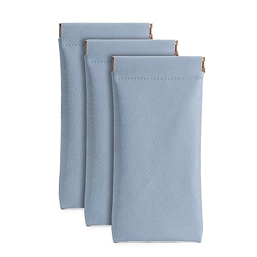 Ldirect Pacote com 3 estojos de couro para óculos de sol de poliuretano macio, estojo portátil para homens e mulheres, Azul, azul, azul, tamanho �nico