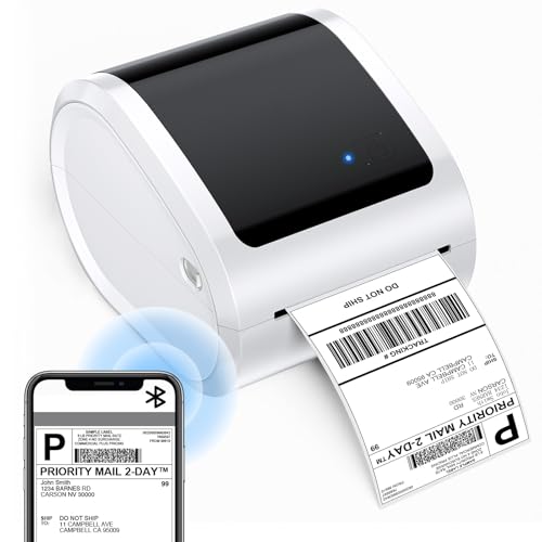 Image of ASprink Bluetooth Thermal Label Printer 4x6 - D520BT Thermal Shipping Label Printer Build-in Holder, Wireless Label Printer for Small Business, Compatible with USPS, Shopify, Ebay,Amazon, White