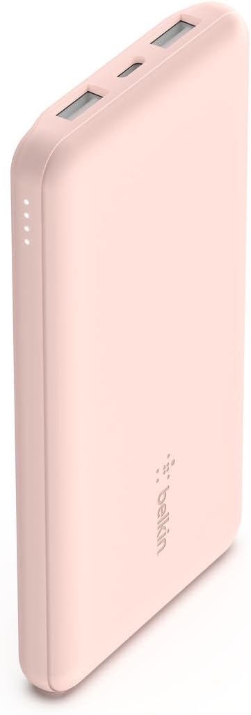 10000mAh portable power bank, 10K USB-C portable charger with 1 USB-C port and 2 USB-A ports, battery pack for up to 15W charging for iPhone, Samsung Galaxy, AirPods, iPad, and more – Rose Gold