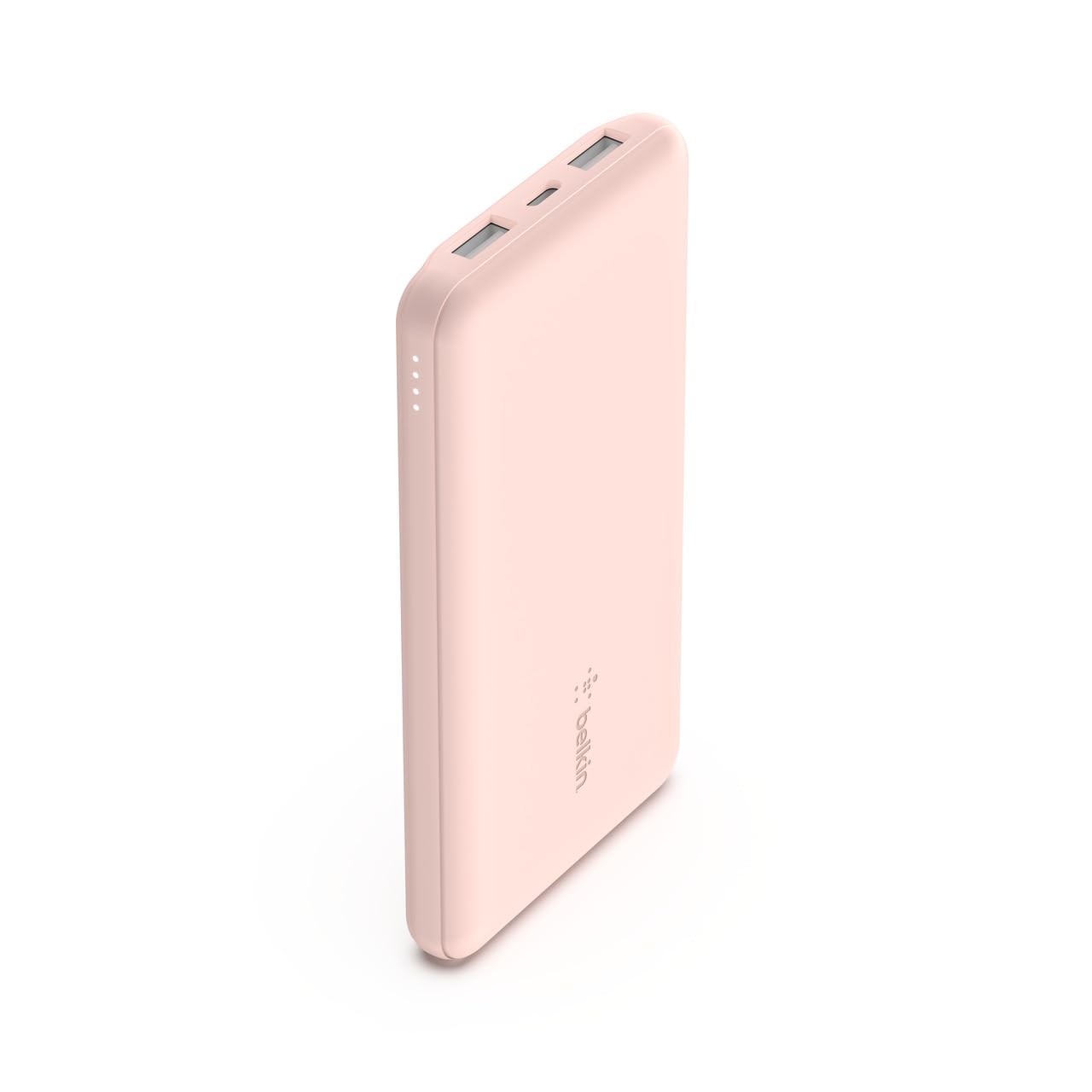 Belkin 10000mAh portable power bank, 10K USB-C portable charger with 1 USB-C port and 2 USB-A ports, battery pack for up to 15W charging for iPhone, Samsung Galaxy, AirPods, iPad, and more – Rose Gold