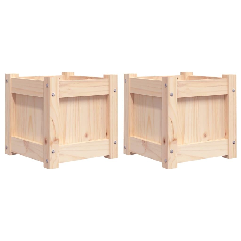 Macetero rústico de madera de pino, juego de 2 unidades, 31 x 31 x 31 cm, maceta de madera maciza para balcón, jardín, diseño que ahorra espacio, jardinera elevada