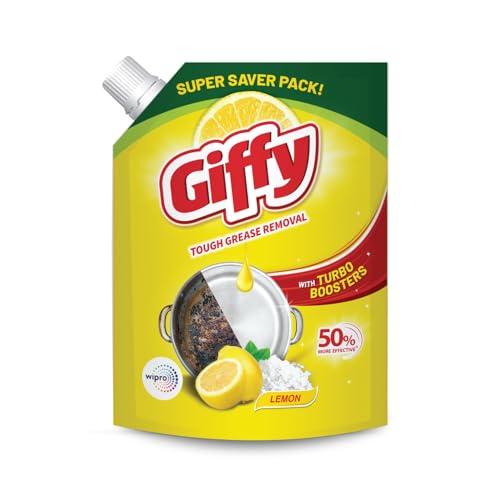 Image of Giffy Liquid Dishwash Gel 2 Litre | Lemon and Active Salt | 50% More Effective | Tough Grease Removal Expert | Turbo Boosters | Mild fragrance | Removes Tough Malodour | Hand-Safe