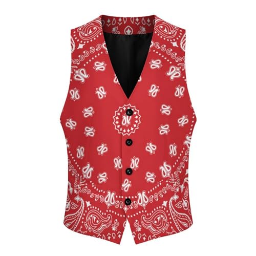 Red Bandana Pattern Funny Men's Formal Suit Vest Casual Business Dress Waistcoat Printed Vest Slim Fit3