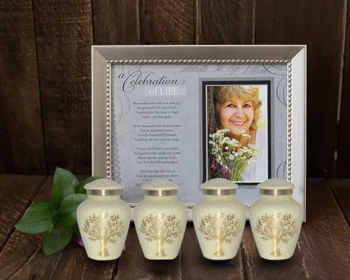 Image of Tree of Life Keepsake Urns for Human Ashes - 4 Small Keepsakes, Decorative Urns for Ashes Adult Female & Male, Funeral Urns - Pearl Marble