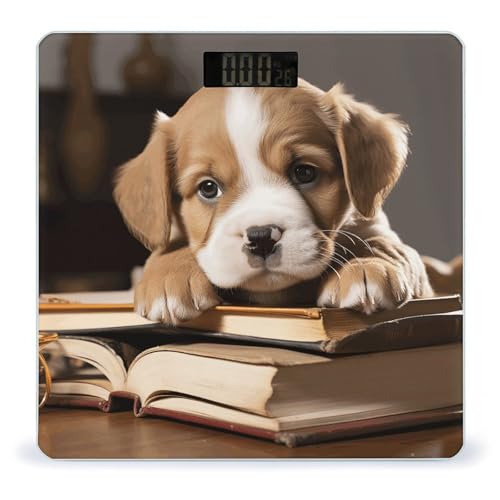 Báscula digital de baño con diseño cachorro y libro miniatura 1