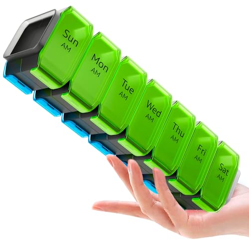 Image of Extra Large Pill Organizer 2 Times a Day - XL Pill Box 7 Day with Big AM /PM Compartments - Fits Large Vitamins, Supplements & Gummies, for 7 or 14-Day Use, Color-Coded, Senior-Friendly, No Spills
