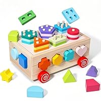 Embosomitr Wooden Shape Sorter Toy Car, Montessori Learning & Sensory Toys for 1, 2, 3 Year Old Boys & Girls, EducationalToddler Toys 6-12 Months, Kids Puzzle Matching Game
