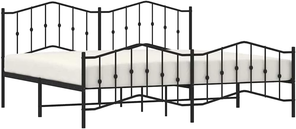 Black Powder-Coated Steel Double Bed Frame Platform with Slatted Foundation, Sturdy Heavy-Duty Modern Minimalist Bedroom Furniture for Mattress Support and Storage