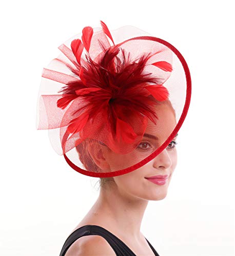 SAFERIN Women's Fascinators Feathers Tea Party Hat Veil Headband with Hair Clip for Cocktail Church