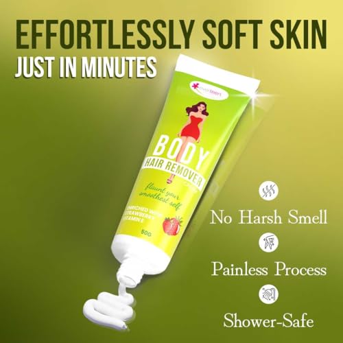 Image of everteen Strawberry Hair Removal Cream for Women 4 x 50g, Suitable for Legs, Hands, Underarms & Back, Painless Hair Remover Cream for Girls with Spatula, All Skin Types - Pack of 4