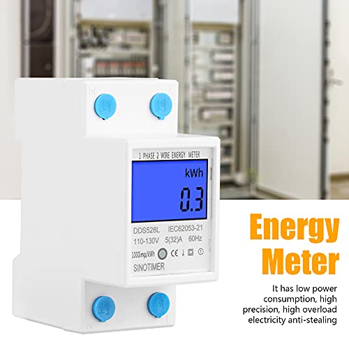 Image of AUNMAS Energy Monitor Kwh Meter, Accurate Measurement LCD Backlight Display Single Phase DIN Rail Mount 110-130V 5-32A Home Consumption Monitor