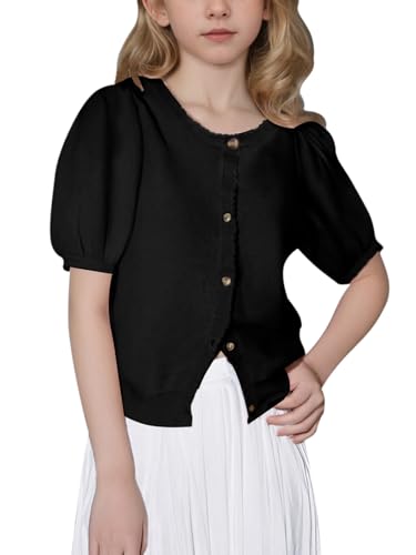 BeautyNee Girls Short Sleeve Cardigan Crew Neck Lightweight Summer Shirts Button Down Knit Shrug Sweater Tops