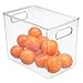 mDesign Plastic Deep Kitchen and Pantry Organizer Storage Bin with Handles for Cabinet, Fridge, Freezer - Food Storage Containers for Snacks, Yogurt Pouches or Fruit, Ligne Collection, 4 Pack, Clear