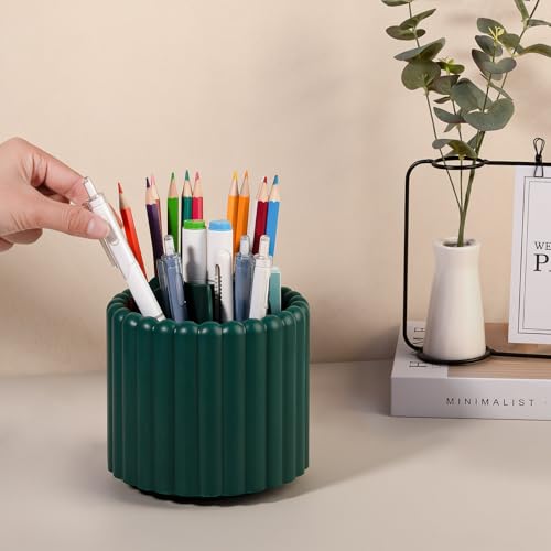 Image of Anyoifax 360 Rotating Pen Holder 7 Slots Desk Organizer Removable Pencil Cup Plastic Art Supplies and Accessories Desktop Storage Box Caddy for Office, School, Home (Teal Green)