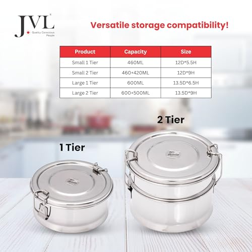 Image of JVL Stainless Steel 2 Tier Lunch Box (Round, Small)