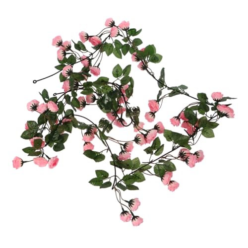 Zerodeko Lifelike Fake Vine Forks Rose Garland Pink Artificial Flowers for Wedding Party Decor