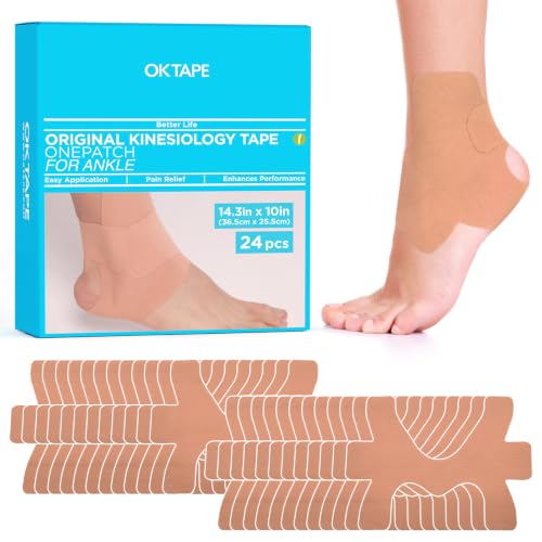 Image of OK TAPE Precut Kinesiology Ankle Tape, 24 Pcs, Pain Relief, Prevent Ankle Sprain, Provide Support for Ankle Ligament, Elastic Athletic Tape, Breathable Cotton, Daily Use - Beige
