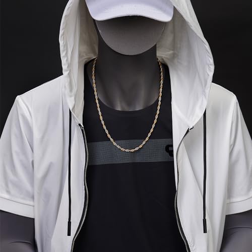 COOLSTEELANDBEYOND Mens Womens Stainless Steel Rope Chain Necklace, Silver Gold Two-tone, 24 inches2