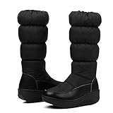 Synthetikfell, Gummisohle. getmorebeauty Damen Winter Pelz Schneestiefel Halbschaft Warme Stiefel Wasserdicht Keil Komfortstiefel, Schwarz (schwarz), 38 EU
