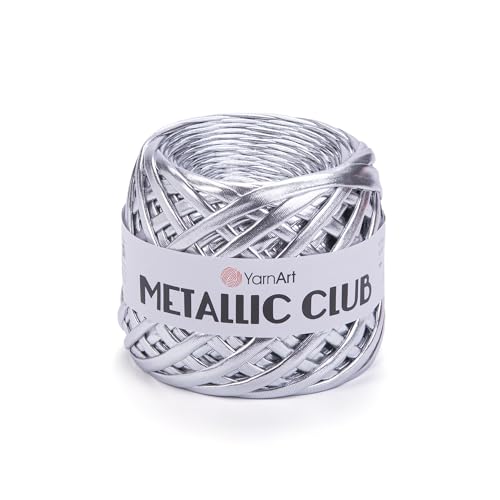Image of YarnArt Metallic Club - Super Bulky T-Shirt Yarn, 100% Polyester, 6.35 oz (180g), 60 yds (55m), Shiny Multicolor Thread for Handbags, Chic Night Bags, and Crochet Projects (8102)