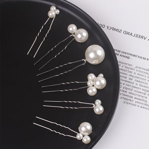 6 Stück Haarschmuck Hochzeit Set, Braut Haarnadeln mit Perlen, U-förmige Perlenhaarnadel, Haarnadeln Hochzeit, für Braut und Brautjungfer (6 Stil)