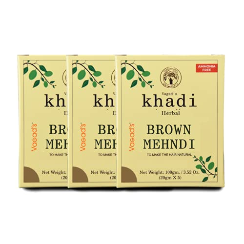 VAGAD’S KHADI HERBAL GRAMODAYA Pure Natural Brown Mehndi for Hair with Goodness of Neem for Longlasting Natural Hair Colour, 100g each (Pack of 3)