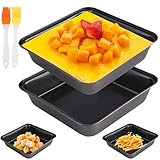 2 Stück Eckige Backform mit 2 Ölpinsel 22 X 22.5 X 5.2 Cm Quadratische Backform Mit Antihaftbeschichtung, Auflaufform Edelstahl, Square Baking Pan, Leicht Zu Reinige für Lasagne, Kuchen, Toast