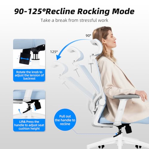 Daccormax Bürostuhl Ergonomisch mit Einstellbarer Kopfstütze, Weiche Lendenwirbelstütze und Klappbaren Armlehnen… – Ansicht 3