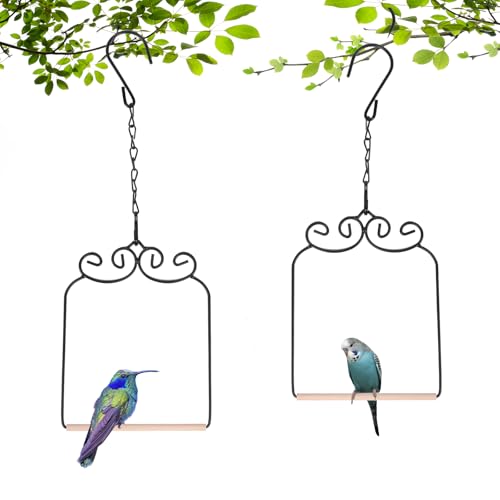 XYADX 2PK Metal Frame Hummingbird Swings and Perches with Wooden Dowel Black Bird Swing Outdoor Bird Perch Humming Bird Swing (2PK)