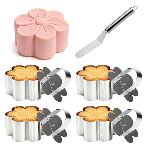 4 Pcs Cercle a Patisserie avec Couvercles, Cercle à Pâtisserie en Acier Inoxydable, Moule Tartelette pour Desserts, Mousses, gâteaux et pâtisseries, Accessoires...