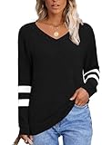 MixShe Womens Tops Fall Fashion 2024 Sweatshirt for Women Sweaters V Neck Long Sleeve Shirts Trendy Clothes Ladeis Blouses Dressy Casual Tunics to Wear with Leggings Black Medium