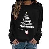 Generisch Weihnachtspullover Damen Rundhals Sweatshirt Weihnachten Pullover Christmas Sweater Lustige Weihnachts Oberteile Elegant Pulli Druck Weihnachtsshirt Casual Weihnachtspulli Schwarz L