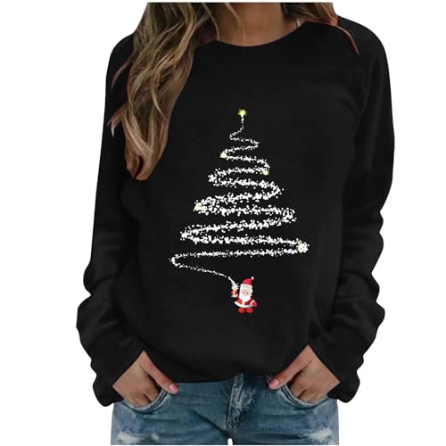 Generisch Weihnachtspullover Damen Rundhals Sweatshirt Weihnachten...