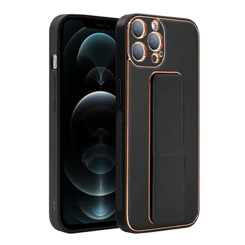 �y�m�w�_�y�d�m�h�w iPhone12 Pro �p �P�[�X �o���h�t �o���p�[ �X�^���h PU���U�[ �J�����ی� �����h�~ ZX-shineegrip (�u���b�N)