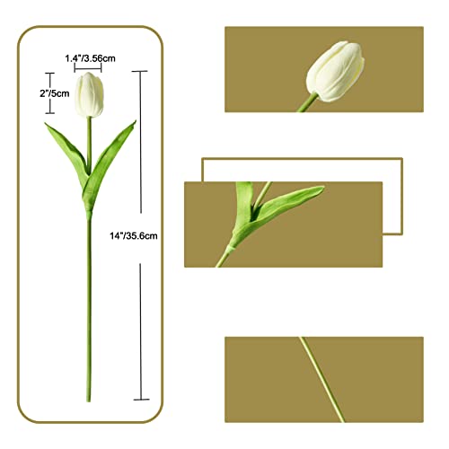 Image of ONLY ART Artificial Cream Tulips 20 Pcs - 13.5 Inch PU Faux Flowers with Bendable Stems for Home Decor, Wedding Centerpieces, DIY Floral Arrangements, New Year and Valentine's Day