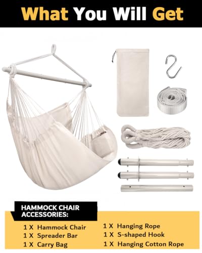 Image of ADVOKAIR Hammock Chair Swing, Heavy-Duty Hanging Rope Swing Seat Supports 500 Lbs, Ideal for Outdoor Patio, Backyard, Porch, Deck & Indoor Bedroom Use