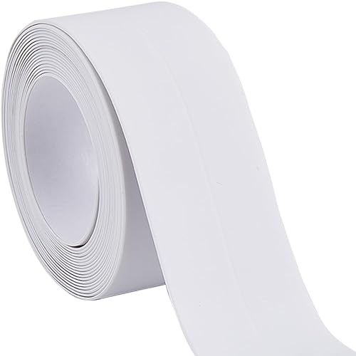 CRASPIRE Tira de sellado de pared para bañera de 1.4 pulgadas x 10.5 pies, de PVC, color blanco, autoadhesiva, impermeable, sellador de calafatas,