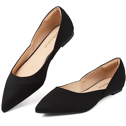 Image of Womens Pointed Toe Black Ballet Flats Comfortable Casual Dress Flats for Women Elegant Memory Foam Flats Shoes with Party Wedding