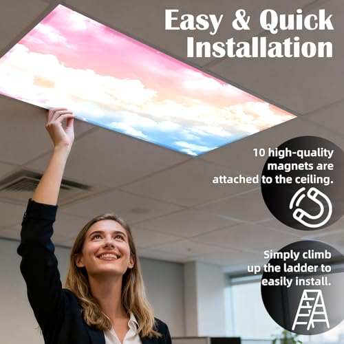 Image of ANGSYLTH 8 Pcs Fluorescent Light Covers - 4 x 2 Feet Covers for Ceiling Lights, 8 x 10 Magnetic Light Filters for Classroom, Office, Hospitals (Rainbow)