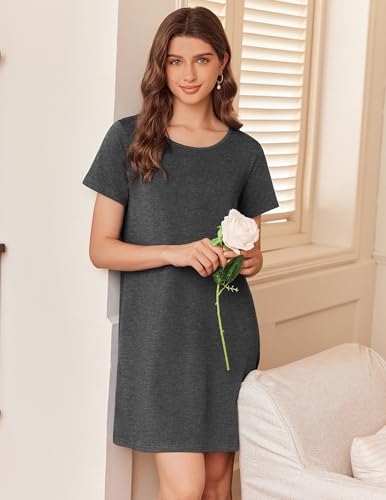 Image of Ekouaer Nightgowns for Women Cotton Sleepshirts Short Sleeve Nightshirt Tshirt Night Gown Casual Sleepdress Comfy Nightdress
