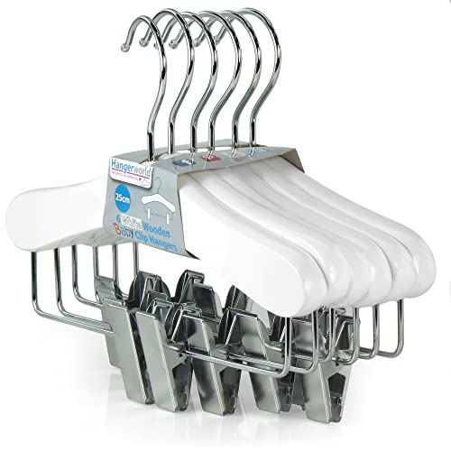 Ganchos de madera de 25 cm para ropa marca Hangerworld. Ganchos con pinzas para ropa de niños y bebés (paquete de 6 unidades) Cover