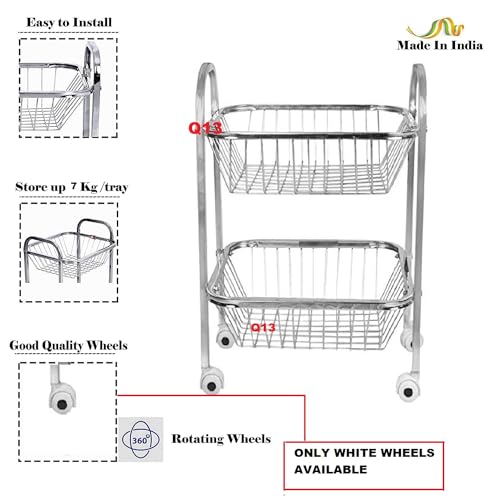 Image of Q13 Stainless Steel Fruit & Vegetable 2 Layer (Tier) Stand Kitchen Trolley /Vegetable Organizer for Onion Potato Rack