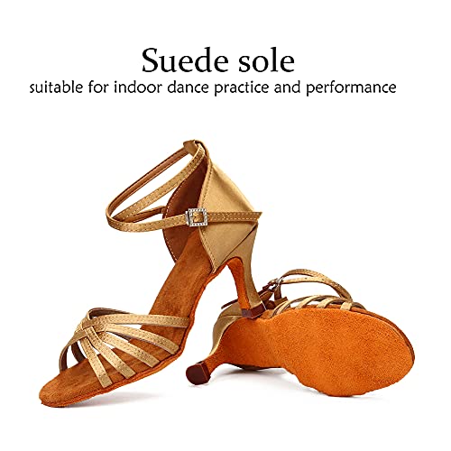 DKZSYIM Women's Satin Latin Dance Shoes Professional Ballroom Salsa Practice Performance Dancing Shoes,Model 2133