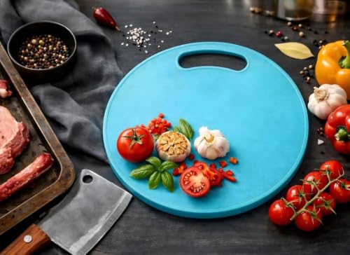 Image of Premium Plastic Round chapping Cutting Board with Handle, Turquoise Blue, 30 cm Diameter, Food Grade Material, Non-Slip Surface AS0005